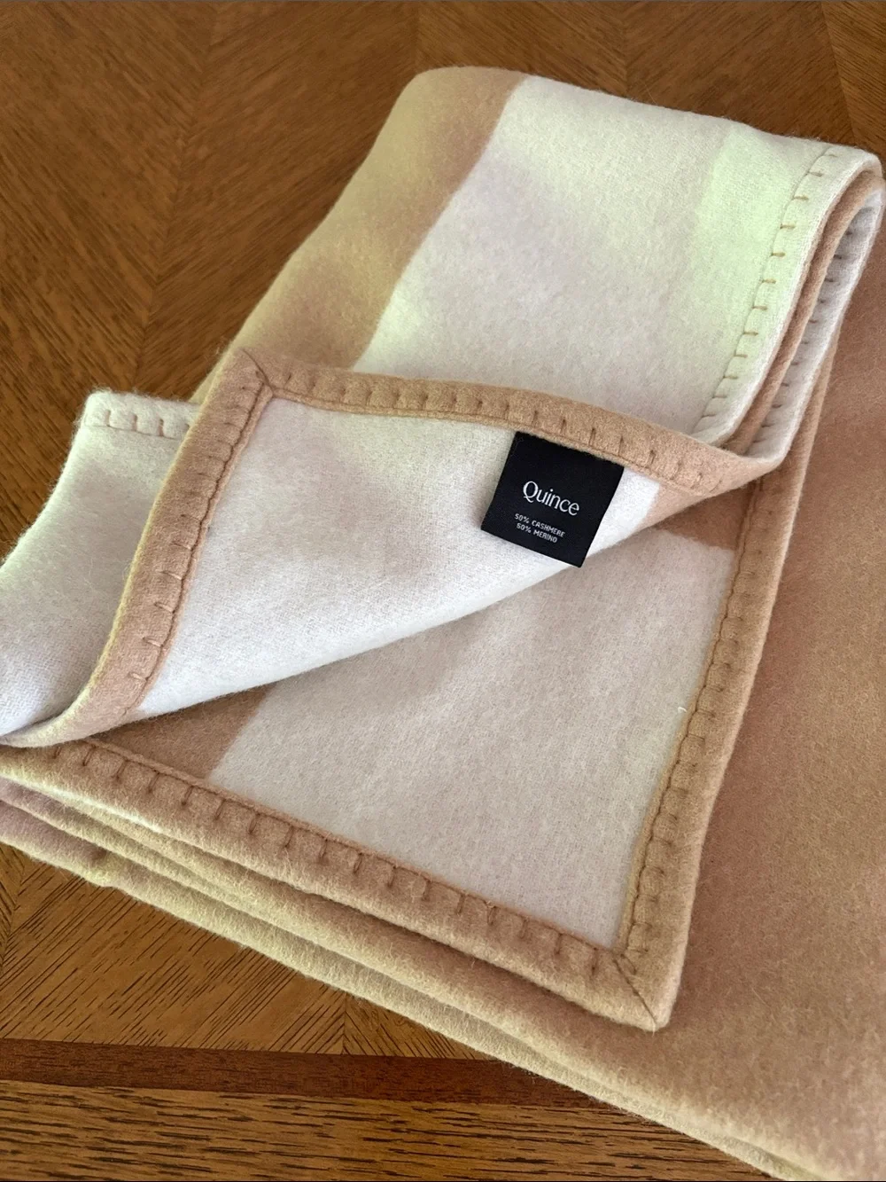 ❤️ NEW Quince Merino Wool & Cashmere Luxury Throw Blanket Cream White Tan Camel